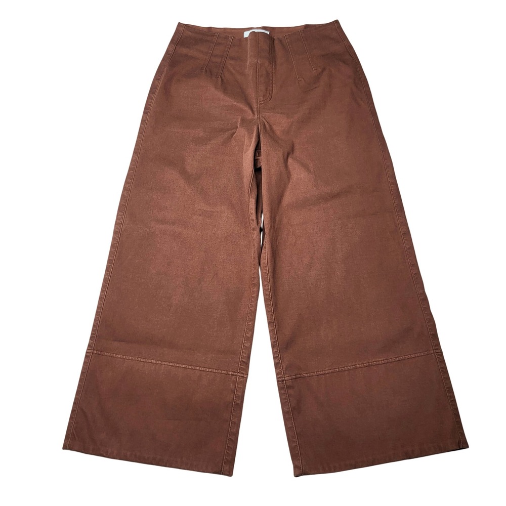 Spanx Stretch Twill Cropped Wide Leg Pants Hickory Brown Fall Minimalist Medium